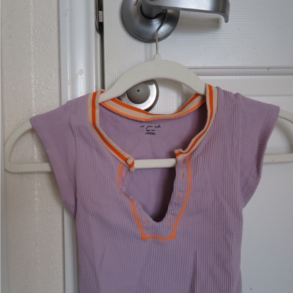 Purple Cap Sleeve Top with Orange Trim